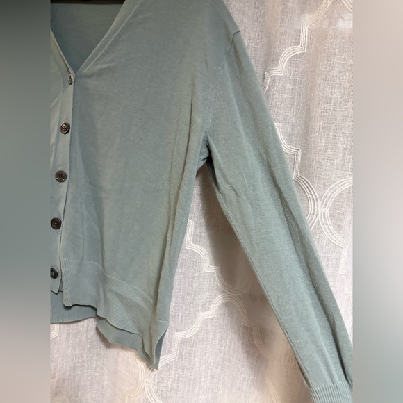 J. Crew Cotton V Neck Button Down Cardigan blue / green color dusty blue - Picture 5 of 10